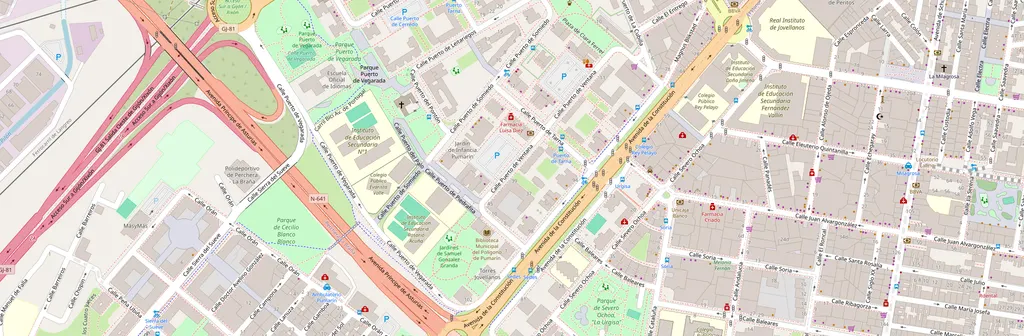 Plano del barrio de la oficina, en Gijón-Sur, con la calle Puerto de Ventana en el centro.